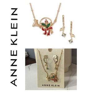 🐘🐘 Anne Klein French Horn Pendant Necklace and Earrings Set